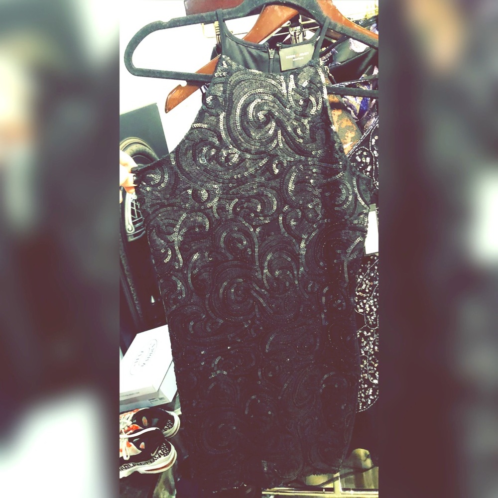 Black sequin cocktail dress